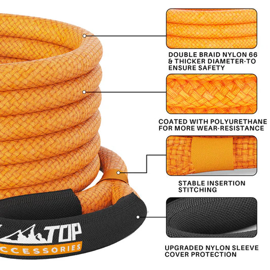 Cuerda de recuperación naranja ALL-TOP para off-road con nylon doble trenza y recubrimiento de poliuretano