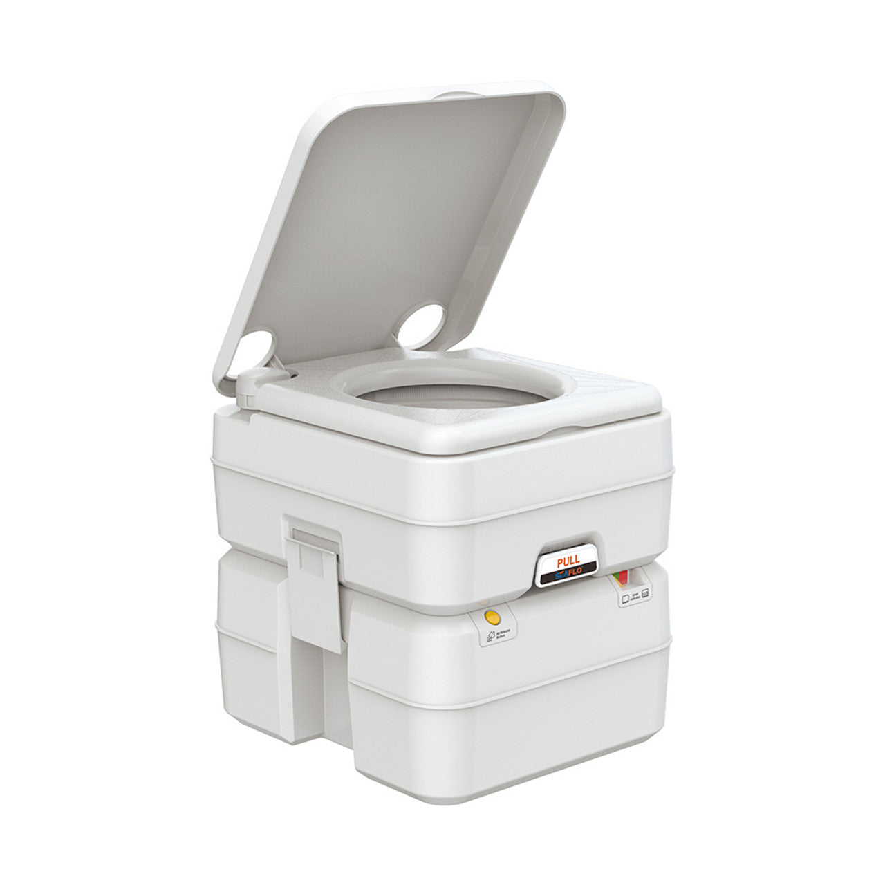 Baño Químico Portátil Seaflo blanco con tapa abierta sanitario portátil compacto para camping y barcos