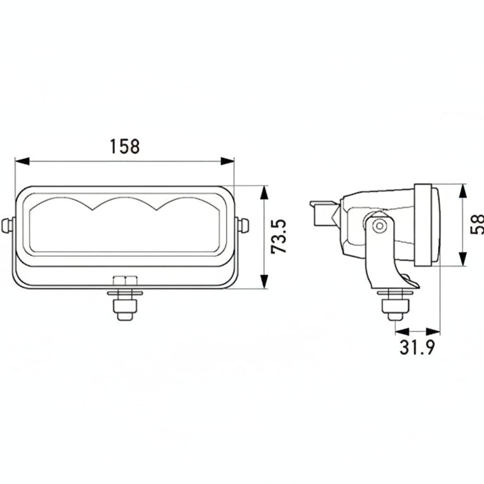 Dibujo técnico de Mini Barra LED Hella con medidas para instalación y montaje