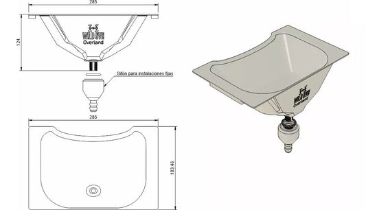 Separador Orina Para Baño Seco WildRover con dimensiones y sifón para instalaciones fijas