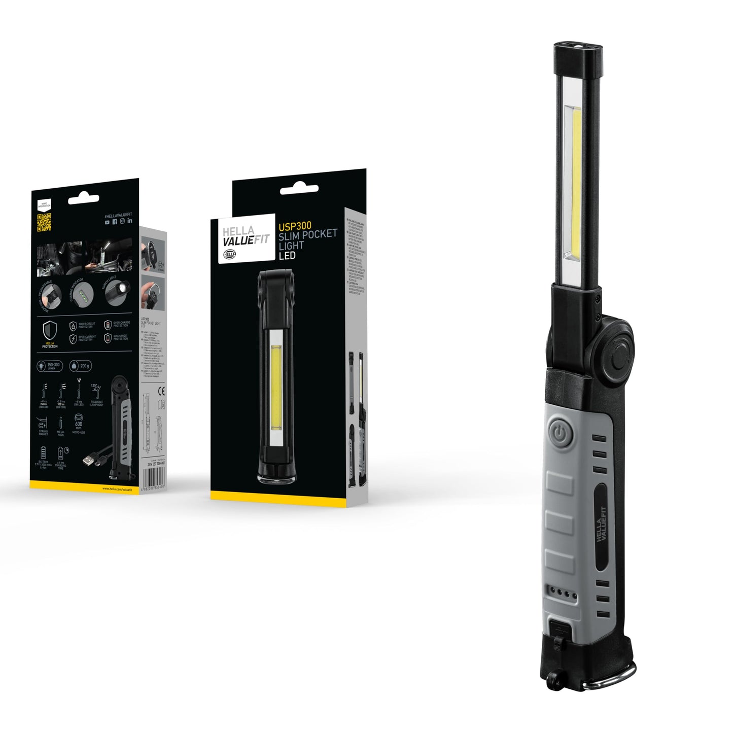 Linterna LED USB Recargable Value Fit USP300 Luz Difusa y Puntual – Hella