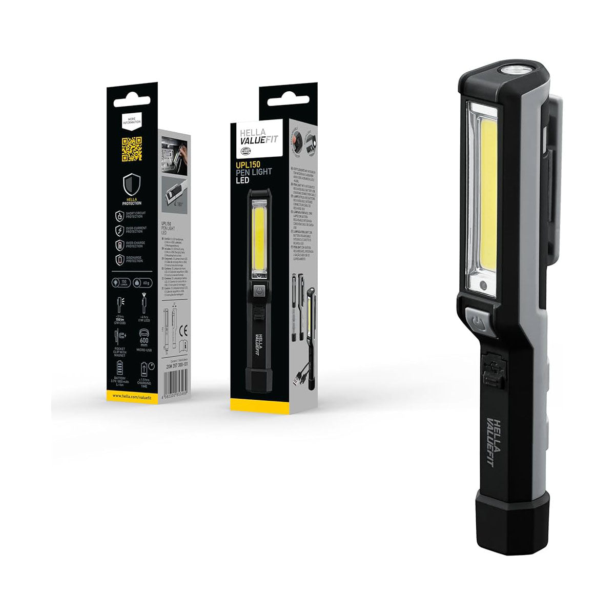 Linterna LED USB Recargable Value Fit UPL150 Luz Difusa y Puntual – Hella