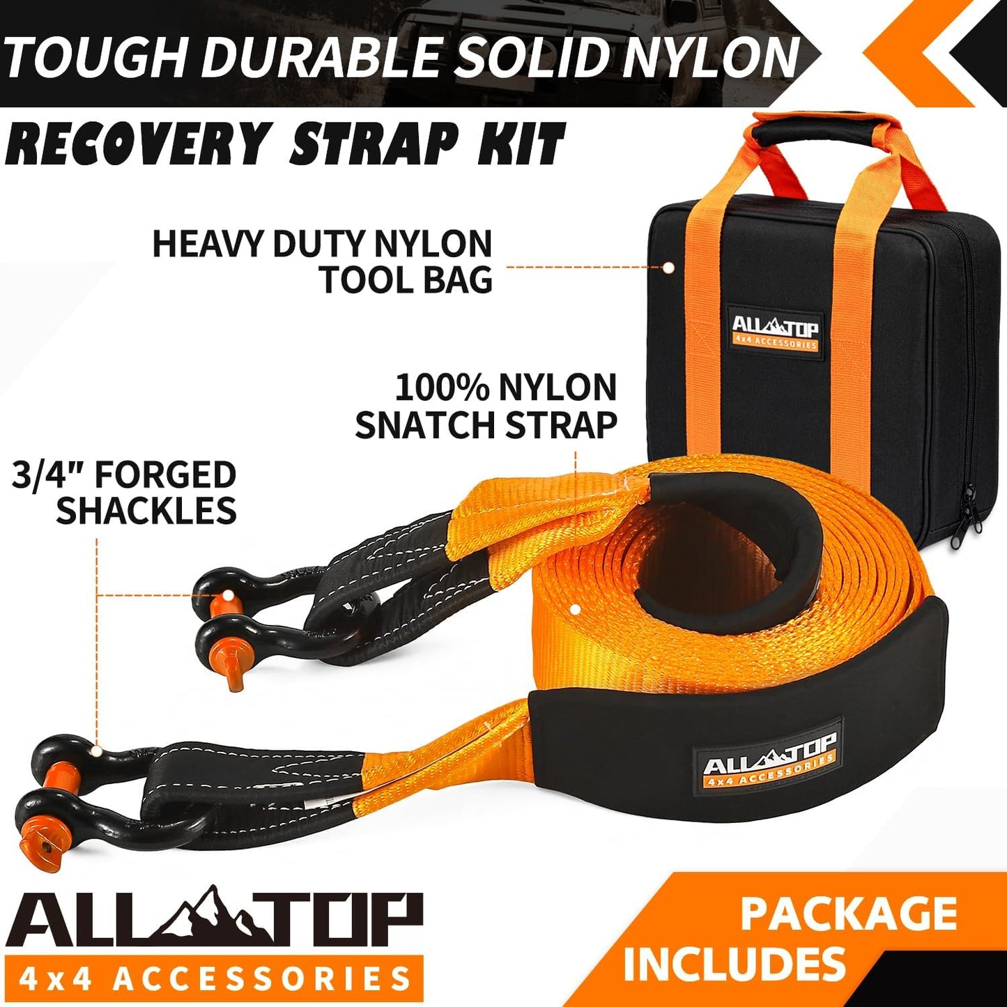 Kit de Recuperación 9 m x 76 mm (15.875 kg) con 2 Grilletes (4.750 kg) – ALL-TOP