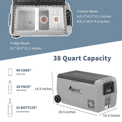 Refrigerador Portátil / Freezer T36 Capacidad de 36 L y Sistema Bi Zona – Alpicool