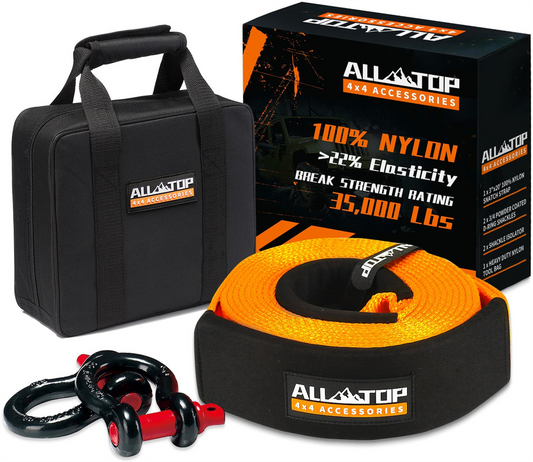 Kit de Recuperación Off-Road ALL-TOP con cuerda de nylon y accesorio de soporte para 35,000 lbs de resistencia