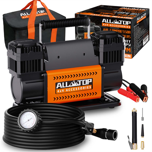 ALL-TOP Compresor de Aire portable air compressor with gauge, accessories, and carrying bag