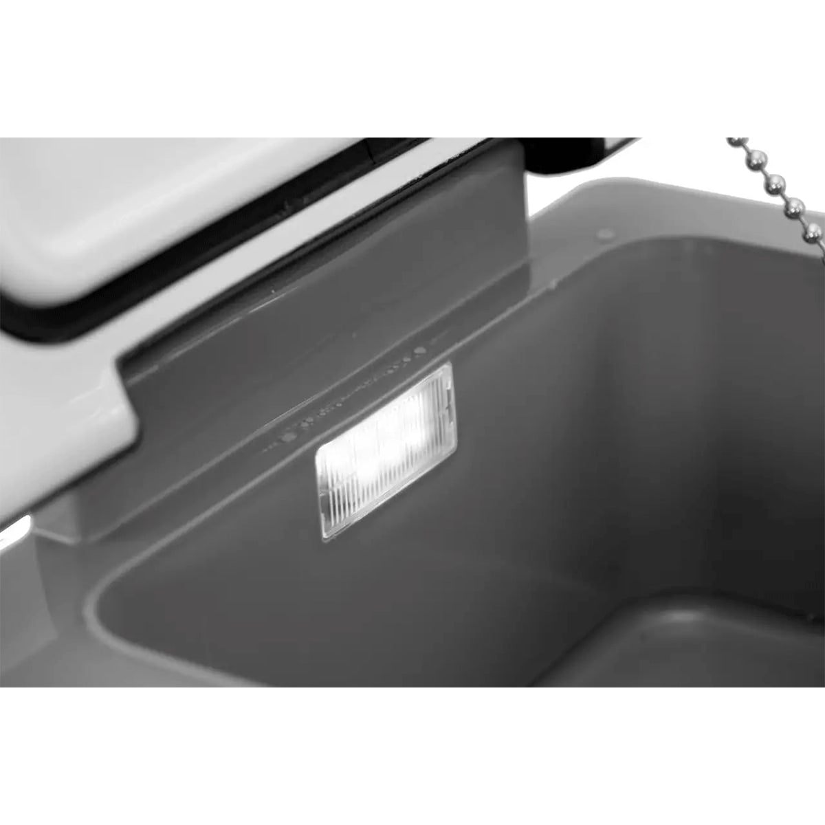Interior del refrigerador portátil Alpicool CF55 mostrando luz LED para mejor visibilidad