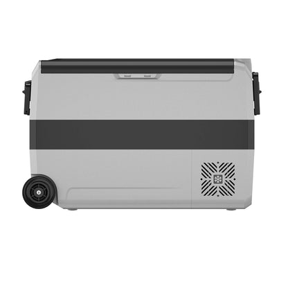 Refrigerador portátil Alpicool T50 en color gris con ruedas y diseño compacto para viajes