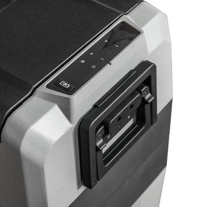 Panel de control y asa del refrigerador portátil Alpicool T60 en diseño gris y negro