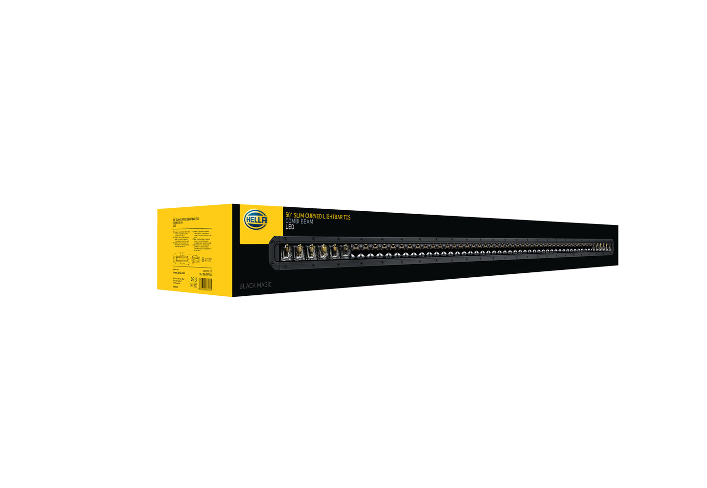 Barra LED Hella para iluminación OffRoad en empaque negro y amarillo
