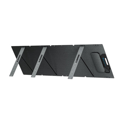 Panel Solar Plegable Bluetti negro con soportes metálicos para fácil transporte y uso portátil