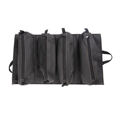 Bolso Roller de Herramientas Goubet negro con múltiples compartimentos y cremalleras para almacenamiento