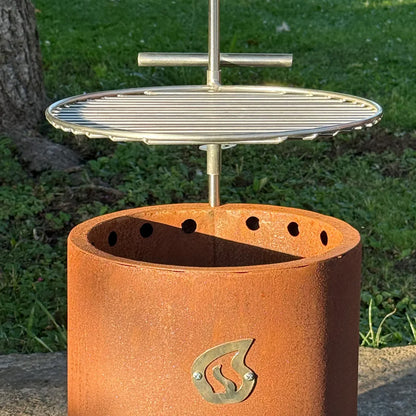 Pack de Brasero Humos Mediano (30 cm) de Acero Envejecido, Parrilla y Bolso Goubet