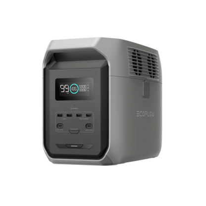 Estación de Energía EcoFlow compacta con pantalla digital y múltiples puertos de carga