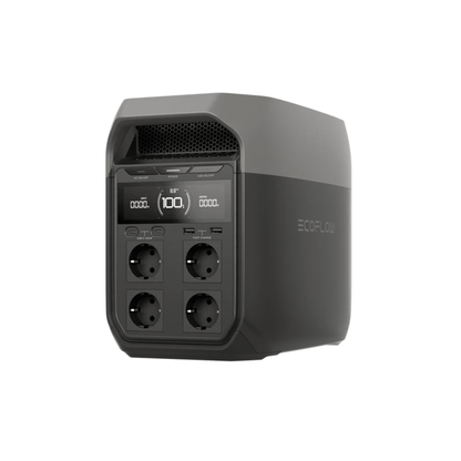 Estación de Energía EcoFlow portátil con pantalla digital y múltiples enchufes para uso versátil