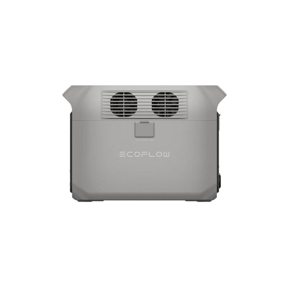 Estación de Energía EcoFlow portátil en color gris con ventiladores traseros para ventilación