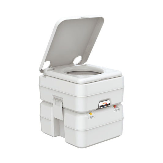 Baño Químico Portátil Seaflo blanco con tapa abierta sanitario portátil compacto para camping y barcos