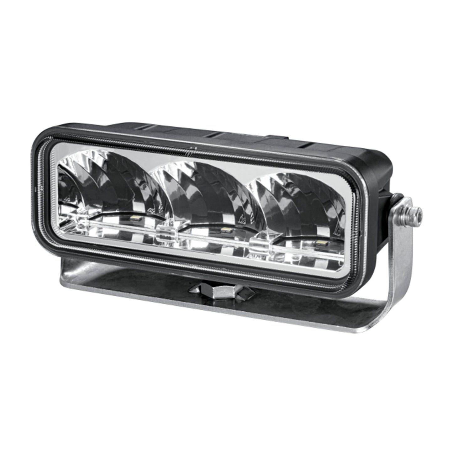 Mini Barra LED Hella con tres luces brillantes, ideal para iluminación de vehículos y espacios exteriores