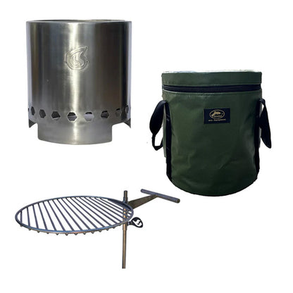 Pack de Brasero Humos Mediano (30 cm) de Acero Inoxidable, Parrilla y Bolso Goubet