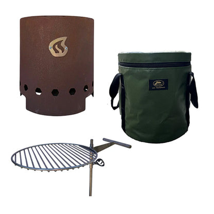 Pack de Brasero Humos Mediano (30 cm) de Acero Envejecido, Parrilla y Bolso Goubet