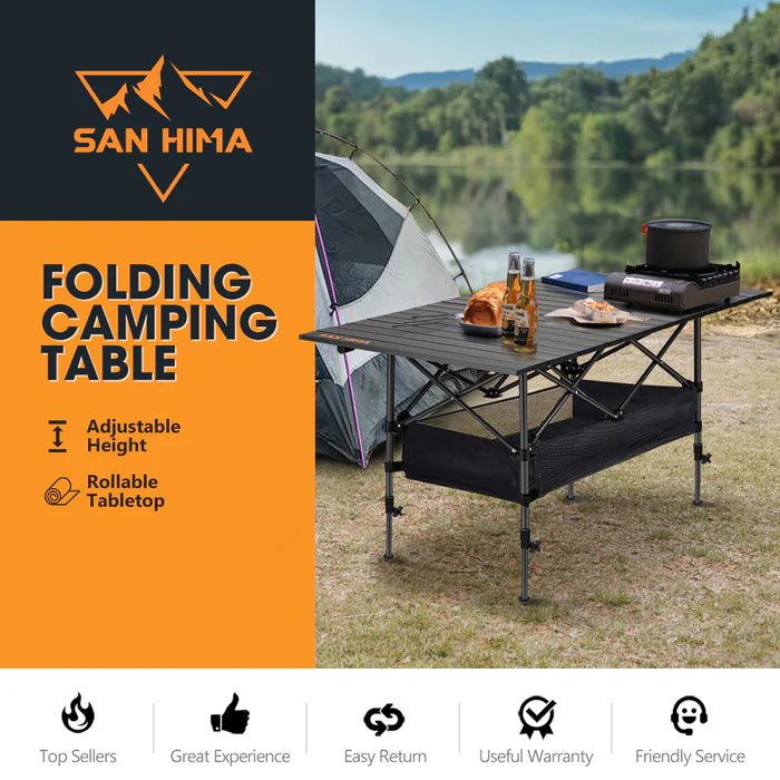 Mesa Plegable de Camping San Hima con altura ajustable y superficie enrollable para actividades al aire libre