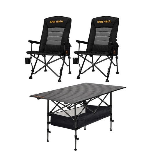 Pack de Sillas y Mesa San Hima, incluye dos sillas plegables y una mesa ligera para actividades al aire libre