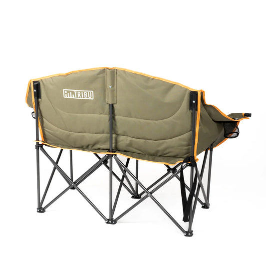 Silla de Camping Doble TRIBU en color verde con soporte resistente y diseño plegable